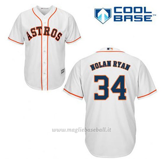 Maglia Baseball Uomo Houston Astros Nolan Ryan 34 Bianco 1ªCool Base